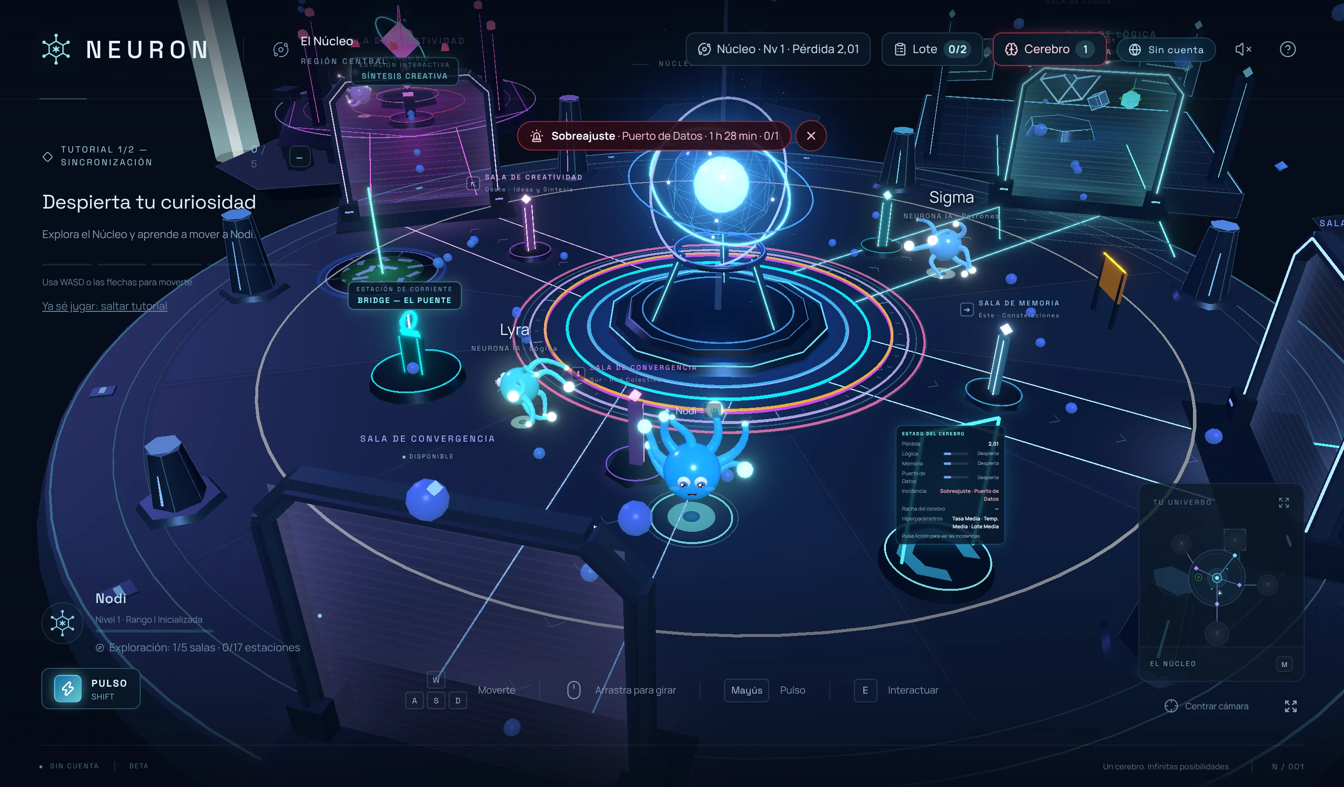 The brain's Core with Nodi, other neurons and the minigame rooms
